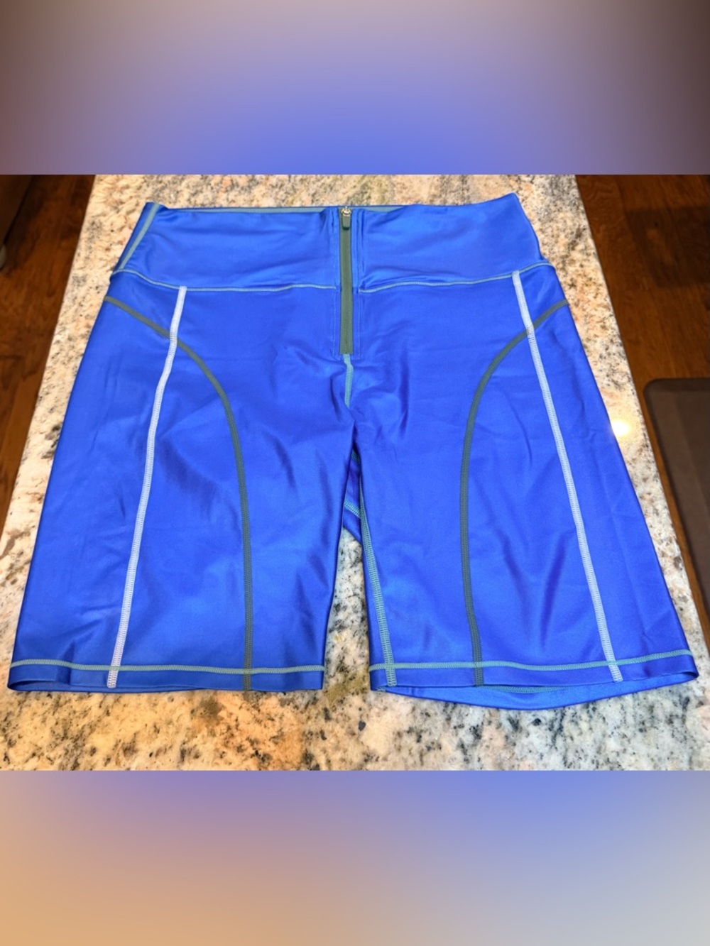 Bandier All Access 2XL Blue High Rise Zip Front Biker Shorts 9” NWT Activewear